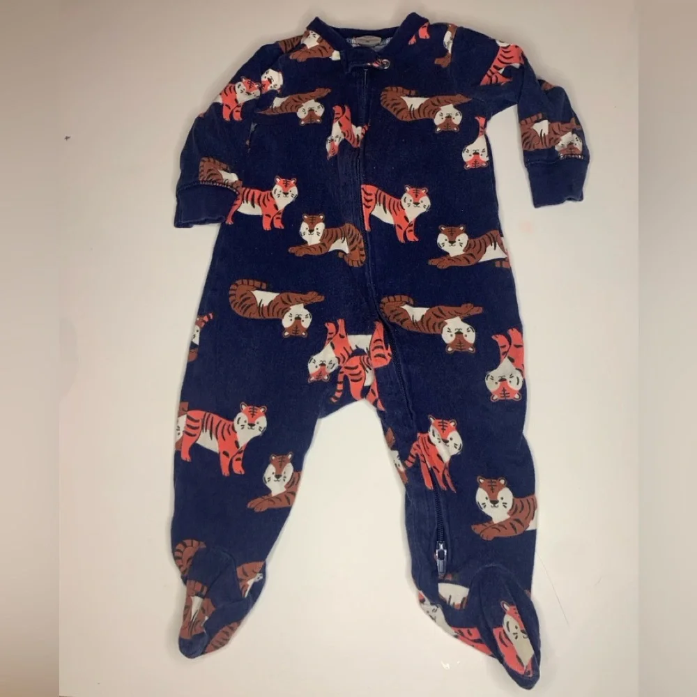 3 for $10 -Carter's Dark Blue Tiger Print Footie- double zipper - Picture 1 of 3